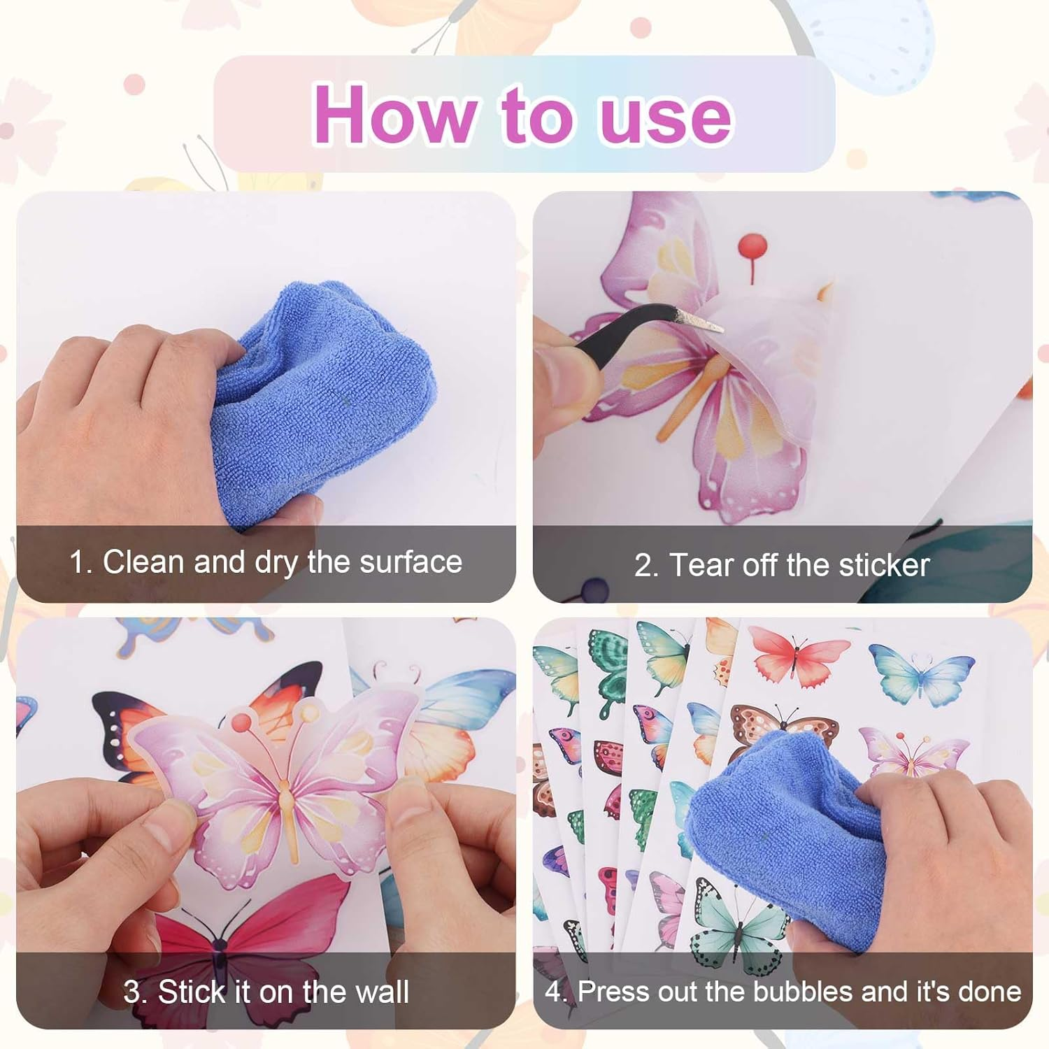 8Pcs Butterfly Wall Stickers, Big Butterfly Decorations for Wall Butterfly Room Decor Big Butterfly Decal Large Butterfly Decorations for Bedroom Nursery Room D&eacute;cor image number 2