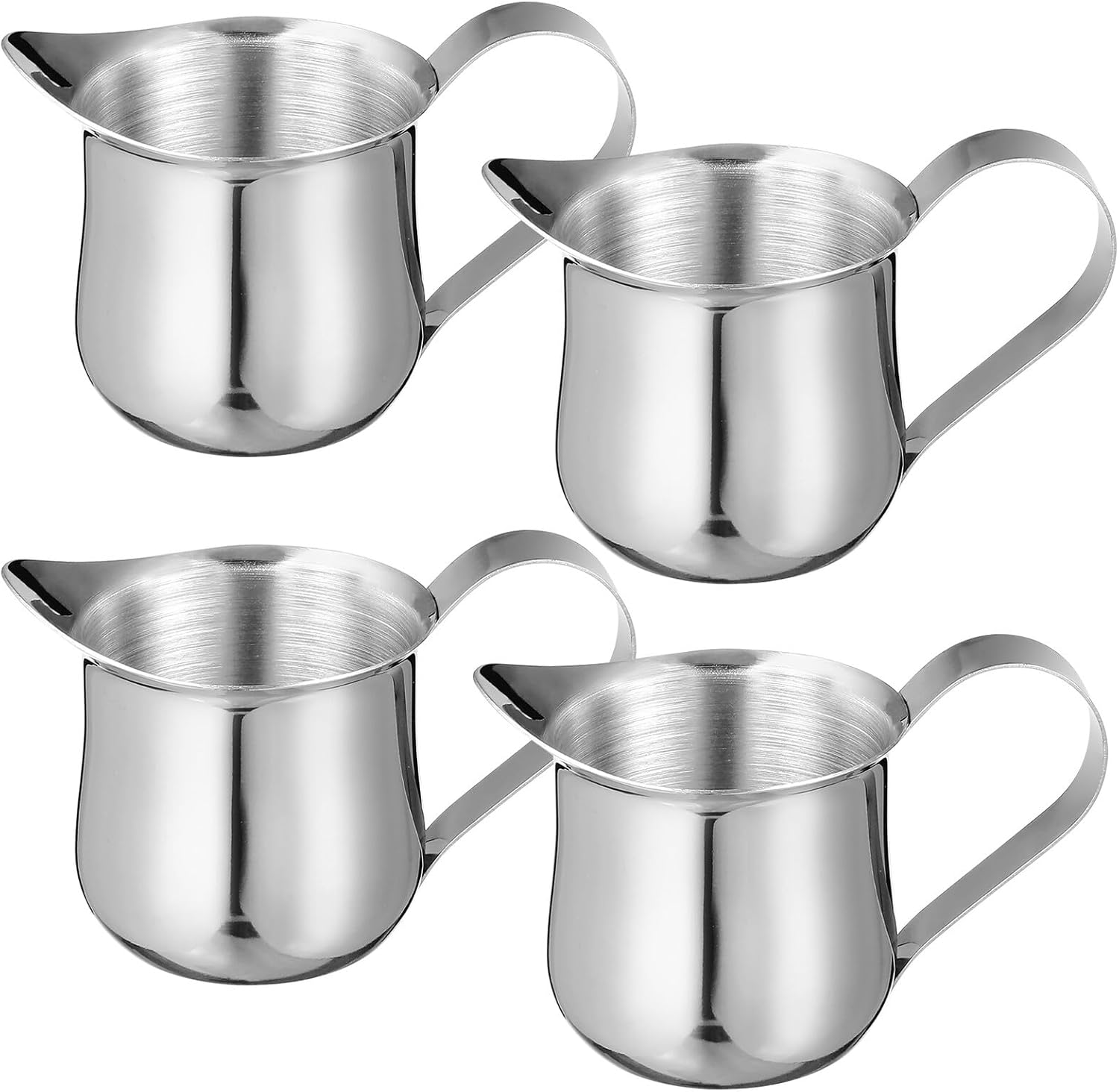 DINHEAROM 4Pcs Stainless Steel Creamer Pitchers Small Espresso Milk Frothing Cups Multi-Use Sauce Holder Lightweight for Coffee Latte Art Home Office image number 6