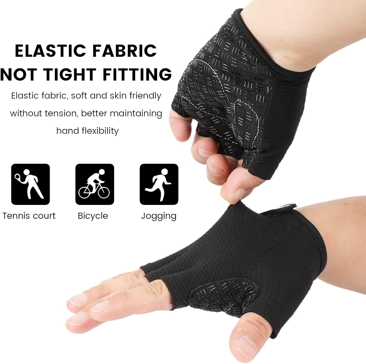 Cycling Gloves, Half Finger Bicycle Gloves with anti Slip Gel Pad, Breathable MTB Gloves Sports Gloves for Men and Women (Black) image number 4