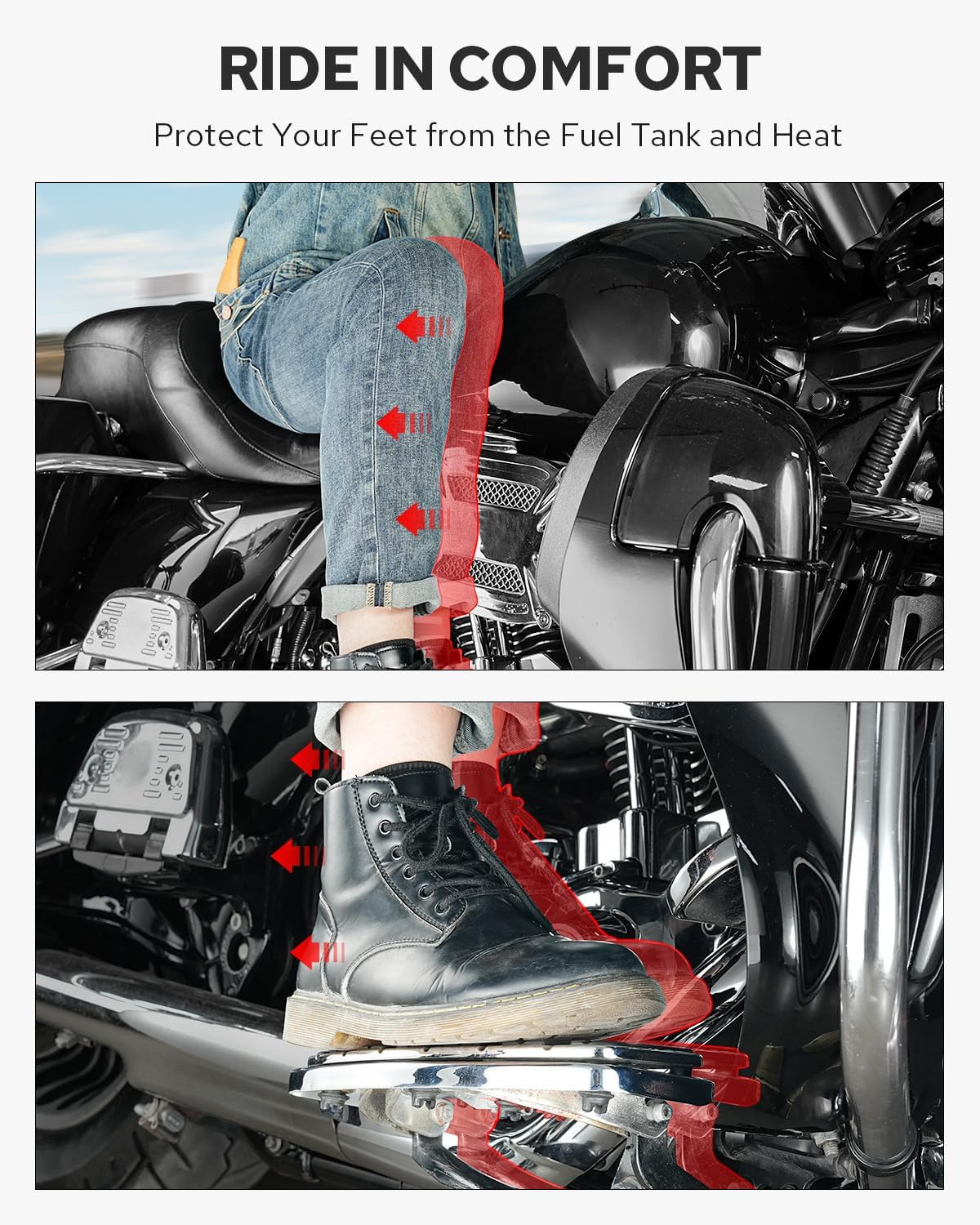 Benlari 1Inch &1.5Inch Driver Floorboard Extensions, Floorboard Spacer Extenders Kit Fit for Harley Touring Street Glide Road Glide Electra Glide Road King 2009-2024 FL Trikes 2009-2013, Black image number 3