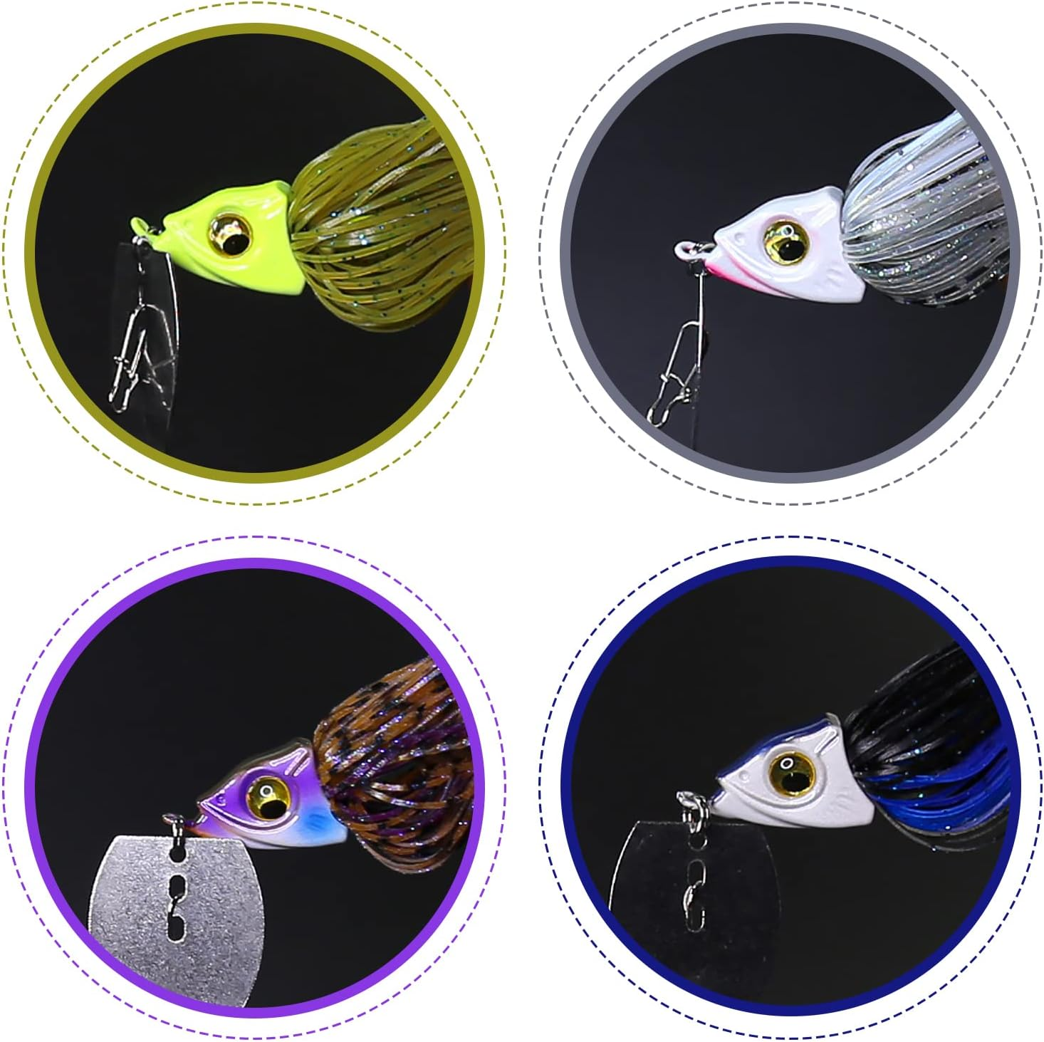 Tungsten Bladed Swim Jig Heads for Fishing - 4 Pack of Fishing Jigs for Large and Small Mouth Bass, Trout, Walleye - with Bladed Head