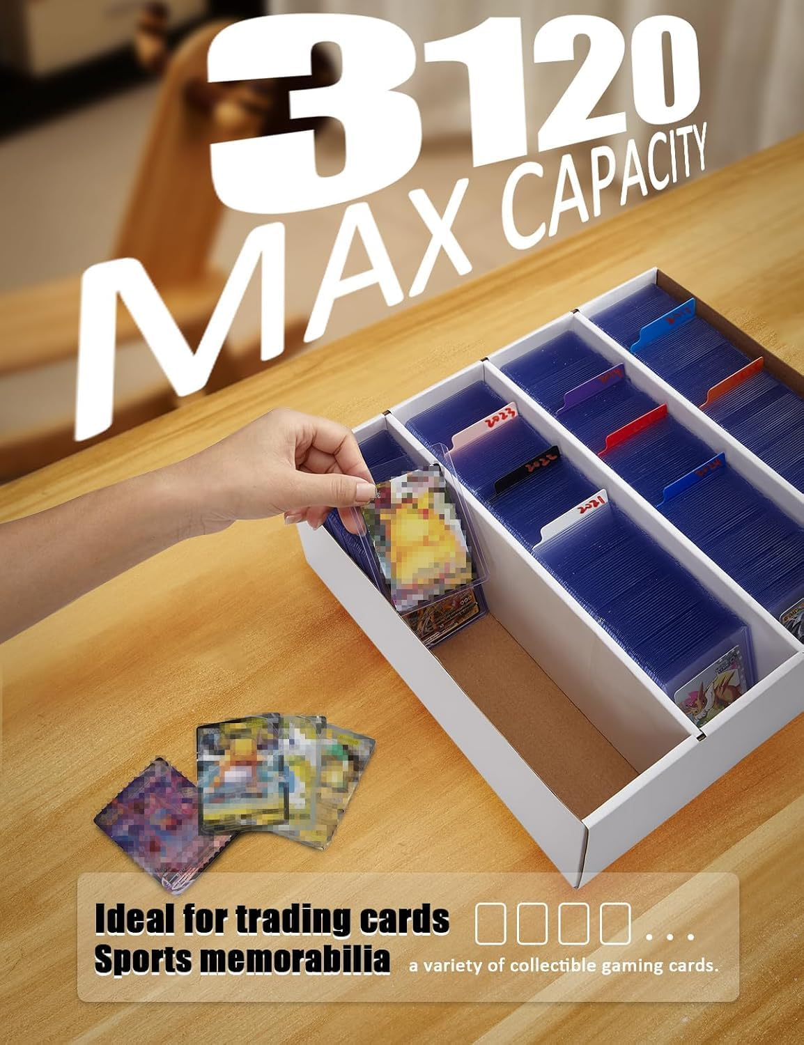 4 Pack Sports Card Boxes 3120 Count Cardboard Storage Box White Bulk Card Storage Baseball Cards Box with 10 Dividers Sports Storage Box for Cards Game Baseball Storage Boxes image number 6