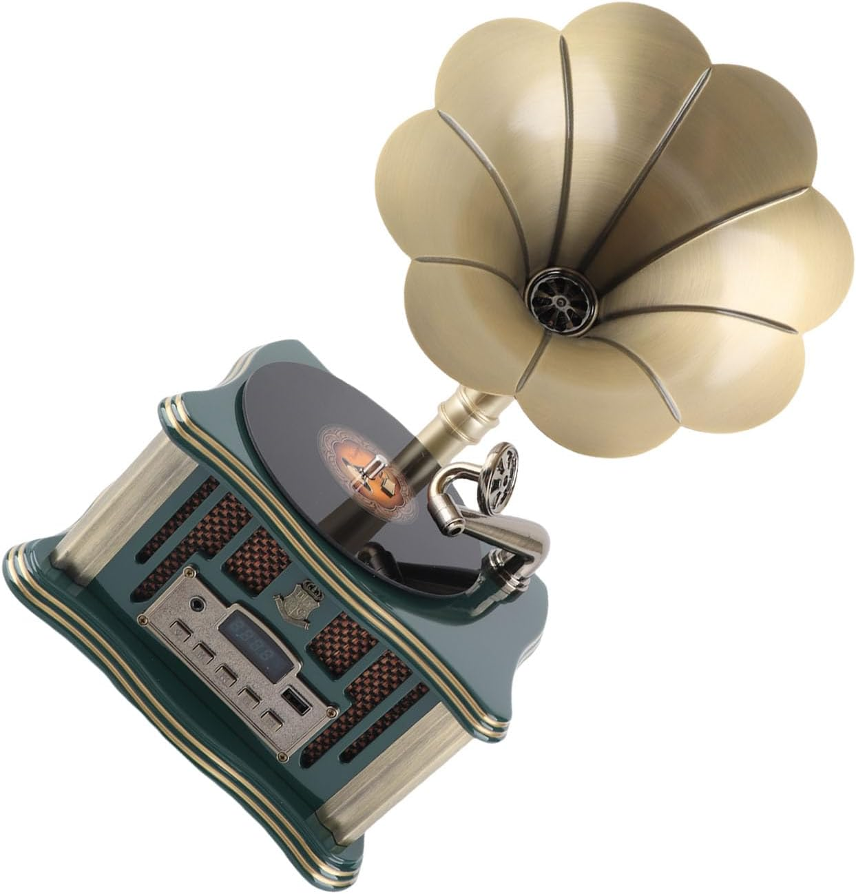 Phonograph Record Player, Retro Gramophone Bluetooth Player with Remote Control, Mini Record Player Gramophone Turntable for Home Decoration (Green) - White image number 3