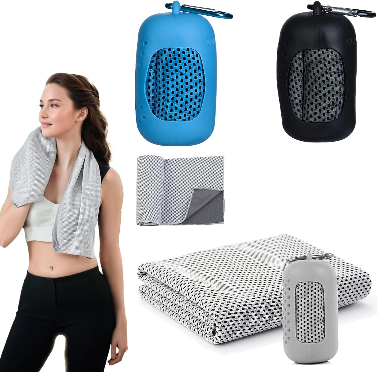 3 Pack Instant Cooling Towels - 90X30Cm Portable Ice Silk Neck Wraps | Reusable Chill Gym & Surf Towel for Hiking, Beach, Gym | Fast Dry Tech (Blue/Charcoal/Light Grey) image number 6