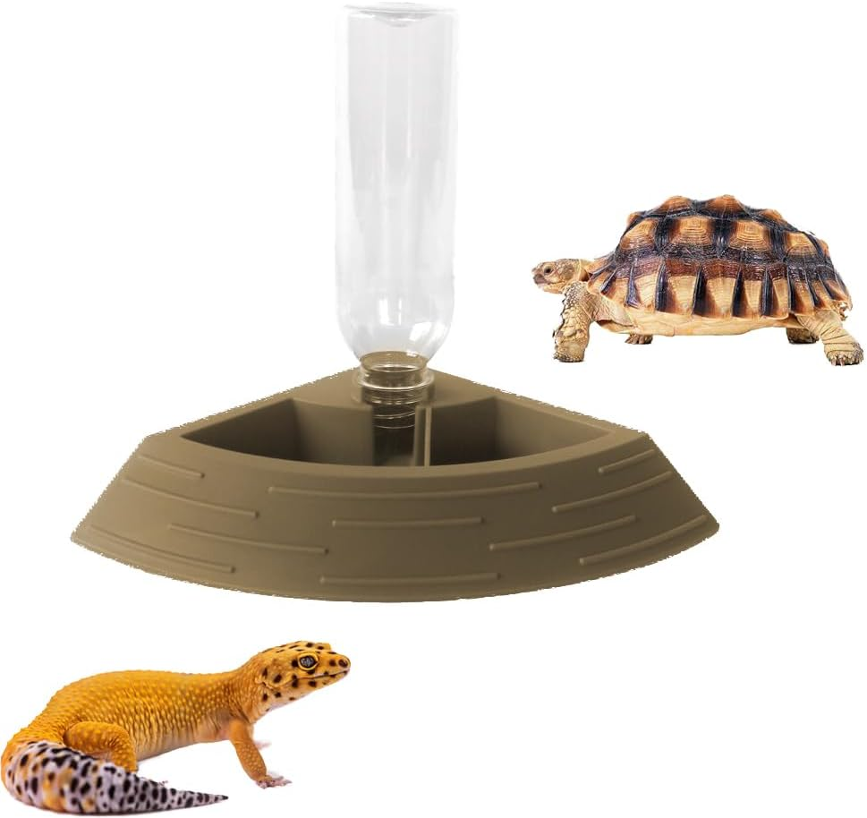 Reptile Feeder Bowl,Automatic Reptiles Water Dish Dispenser Feeding Bowls Terrarium Corner Bowl for Bearded Dragon Gecko Snake Lizard Turtles Pet Aquarium Ornament (Titanium Gold)
