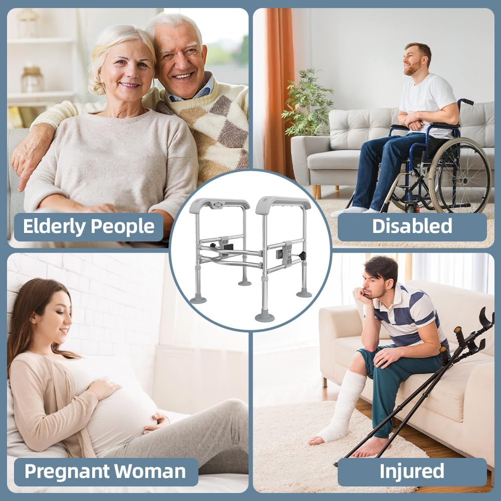 Toilet Safety Handrail for Elderly with Sensor Light, Toilet Safety Rails, Toilet Rails for Seniors, Toilet Standing Assistance for Different Toilets,Give Storage Bag(Grey) - Gray image number 3