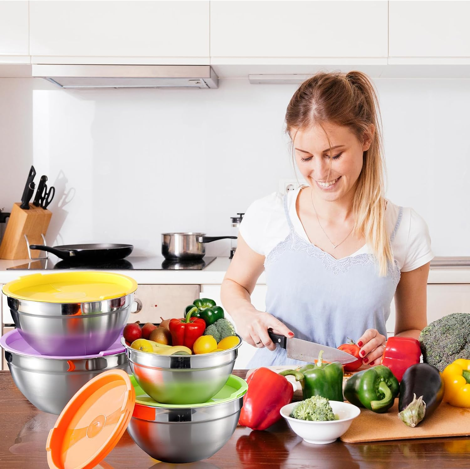 4Pcs Mixing Bowl Set, Stainless Steel Nesting Mixing Bowls Set, Salad Bowl with Lids for Baking/Cooking/Serving/Storage Dishwasher Safe image number 1