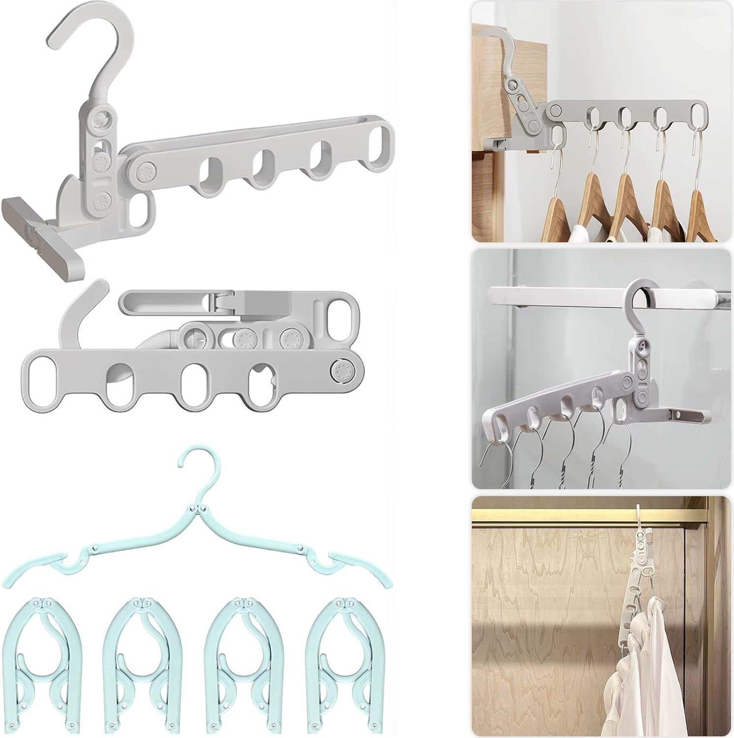 ELE DEPI Portable Folding Drying Rack with 5 Travel Hangers Foldable,Collapsible Clothes Drying Rack with 5 Holes,Foldable Hangers for Traveling,Dorm,Cruise and Laundry.(1+5)