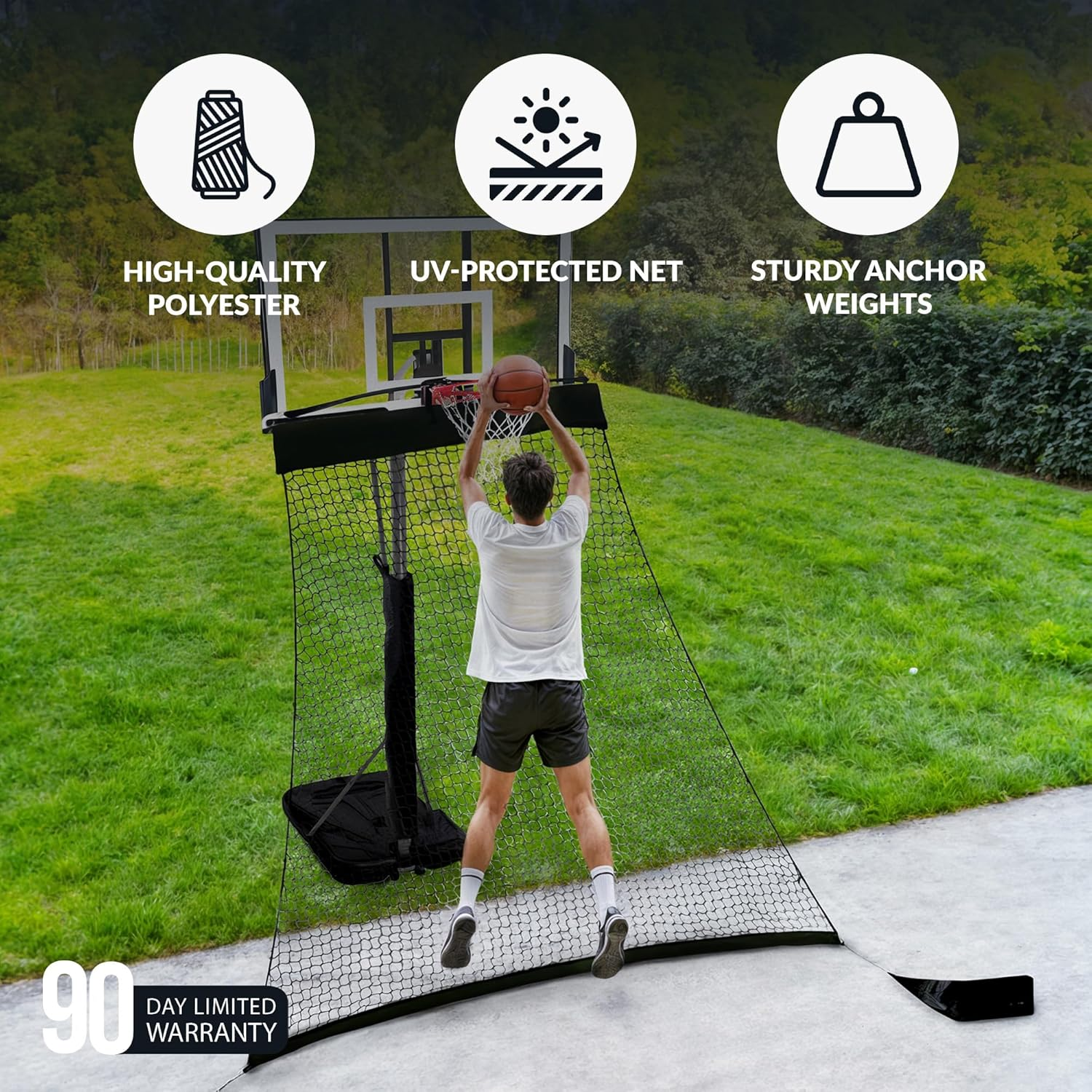 Hathaway Rebounder Basketball Return System for Shooting Practice with Heavy Duty Polyester Net Black, 120" L X 60" W X 108" H image number 4