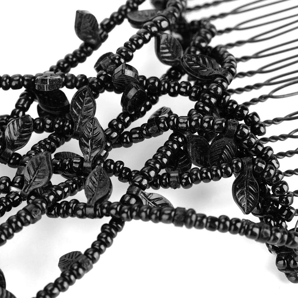 Beads Hair Clip, Stretch Hair Comb, Elastic Hair Clips, Magic Hair Combs, Beads, Hair Combs, Elastic Hair Combs, Double Clips, Hair Comb, DIY Hair Styling Tool (Black) image number 5