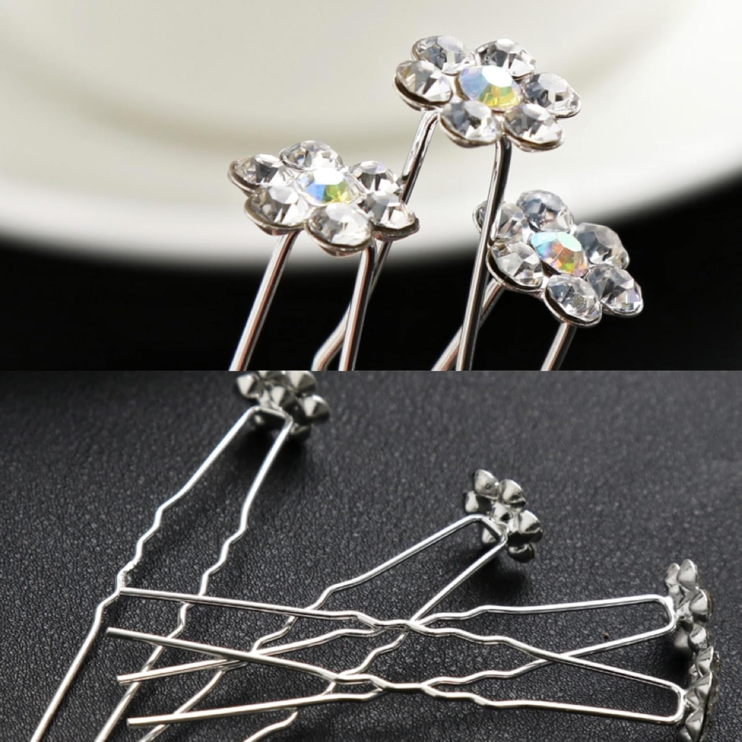 Pack of 50 4 Cm Hair Bobbles for Women, 10 Pack Crystal Flower Hair Pins, Rhinestone Hair Clips, Stretch, Ponytail Holder, Headband, Hair Bobbles for Bride, Wedding, Women, Hair Accessories image number 3