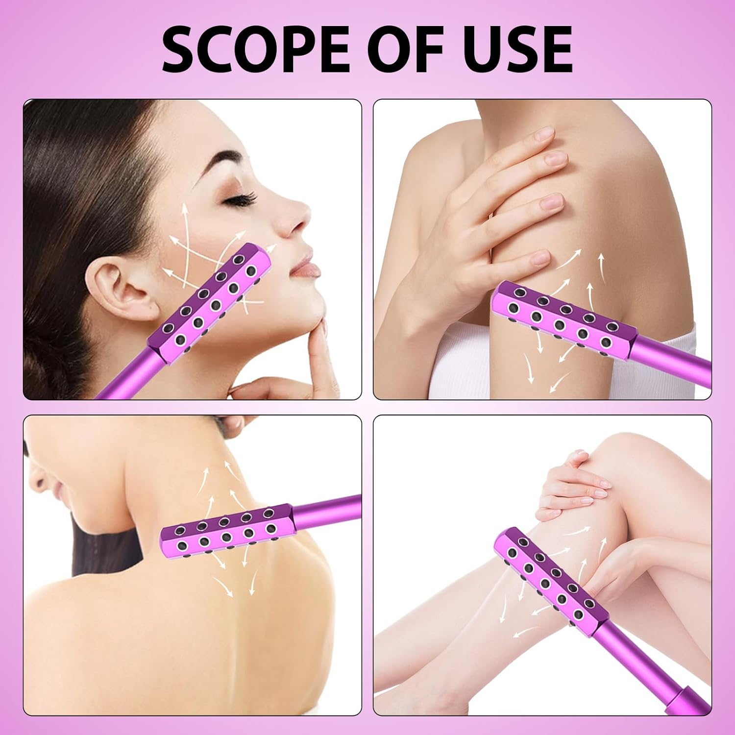 Beauty Sculptor, Stress Relief Face Roller for Wrinkles, Face Massage Guashas Tool with Germanium Stone, Skin Tightening Facial Massager Lifting Device Roller (Purple) image number 5