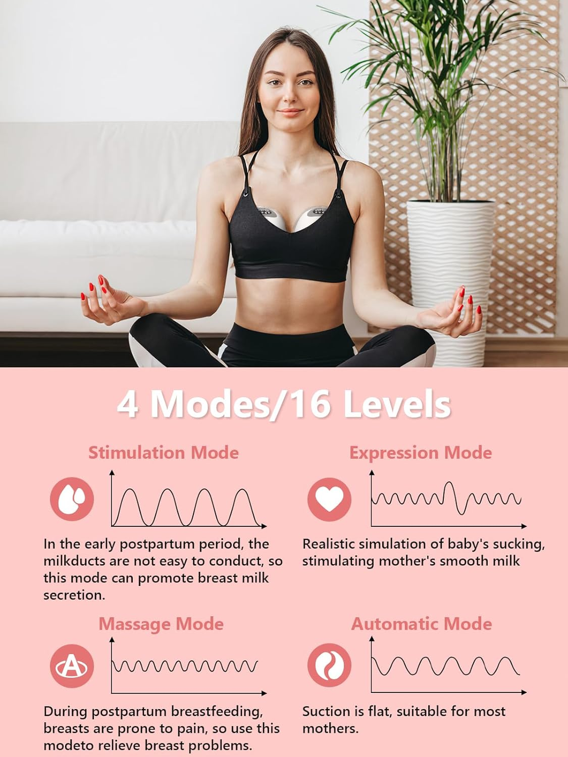 2 Pack Breast Pump Hands-Free, Wearable Breast Pump with App, Portable Electric Breast Pump with 4 Modes & 16 Levels, 17/19/21Mm Insert/Flange image number 5