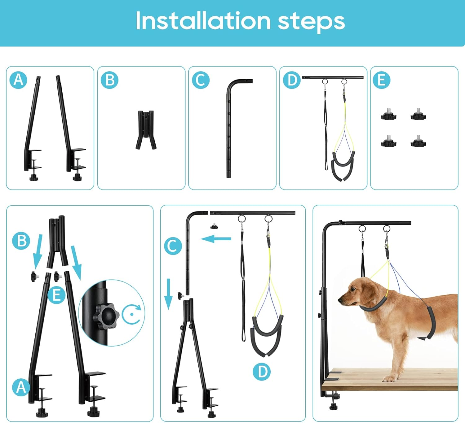Wegxy Dog Grooming Arm, 35" Height Adjustable with Double Clamp for Small & Medium Dogs, Grooming Loop Noose & No-Sit Haunch Holder image number 5