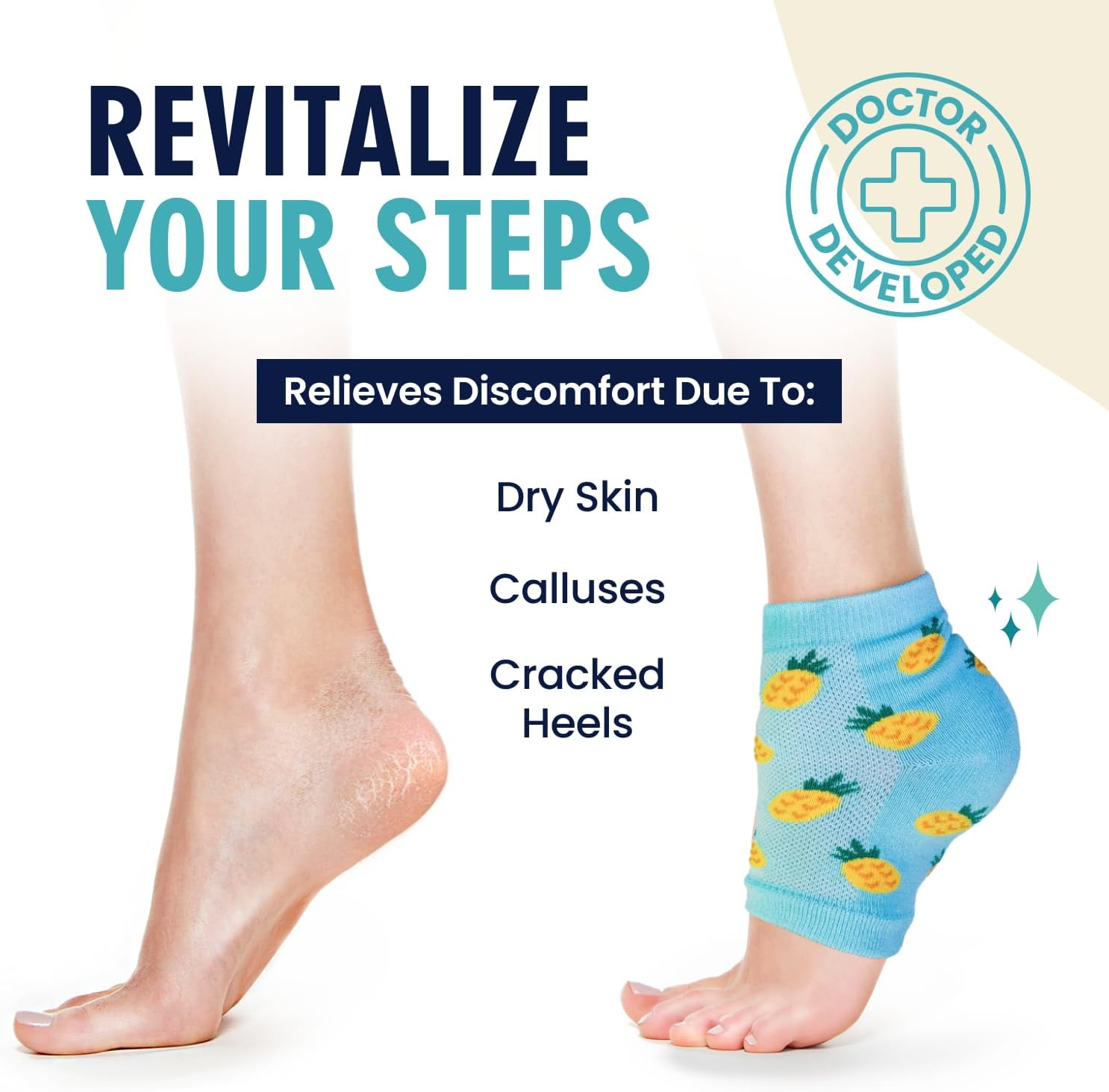 Dr. Frederick'S Original Moisturizing Heel Socks for Cracked Heel Treatment - 3 Pairs - Stop Cracked Heels in Their Tracks - Summer Print - Shea Butter image number 4