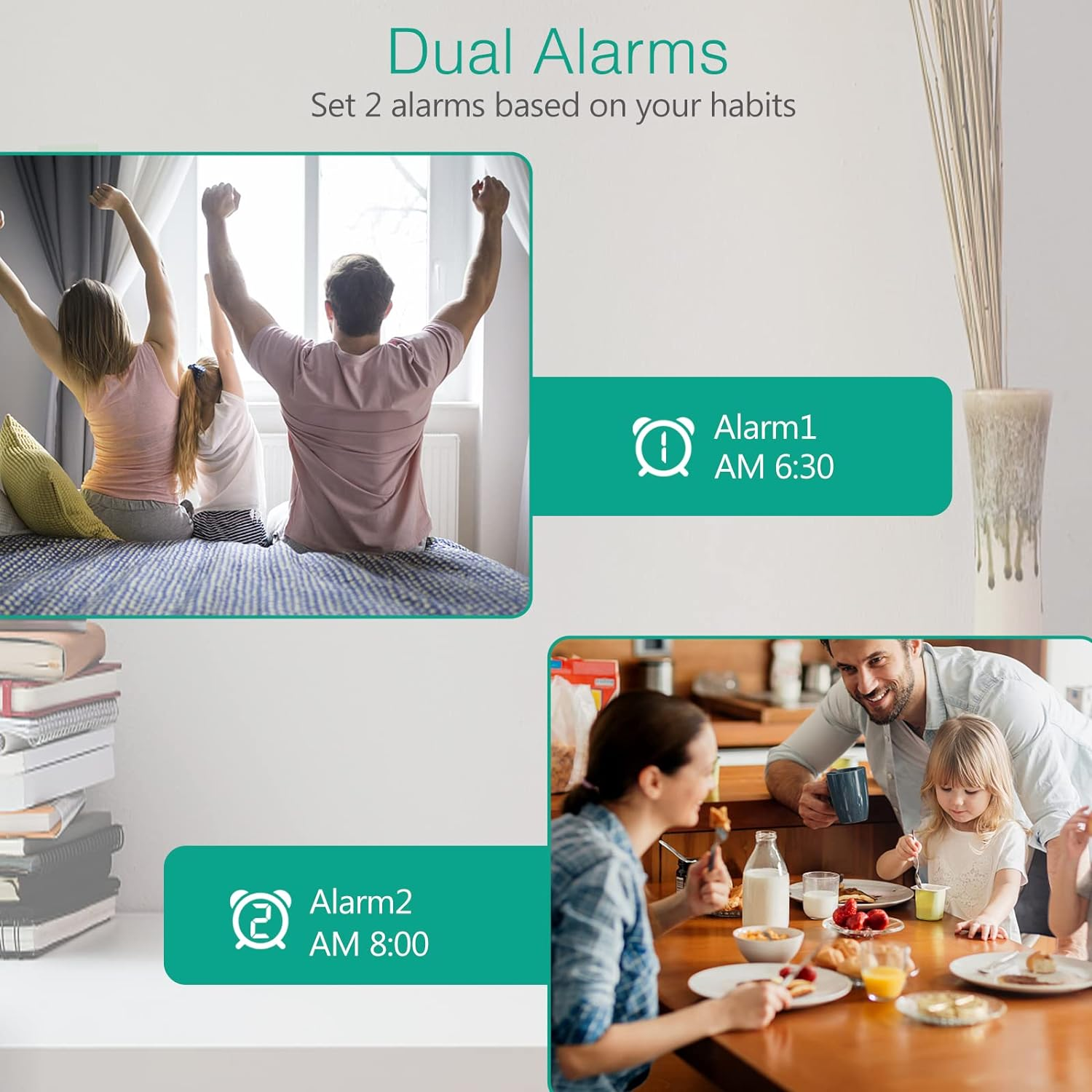 ORIA Digital Alarm Clock, LED Alarm Clock with Large Display, Desk Clock with Temperature, Dual Alarm, Snooze, Sound Control Function, USB Charging Bedside Clock for Bedroom, Office -White image number 1