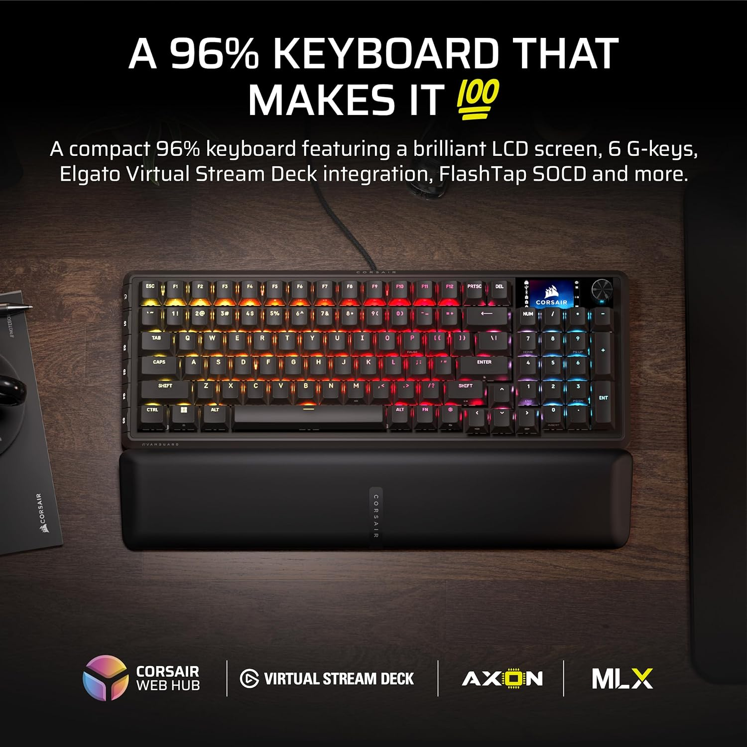 CORSAIR Vanguard 96 Wired Mechanical Gaming Keyboard &ndash; 96% Layout, MLX Fusion Tactile Switches, 8000Hz Polling, LCD Display, Virtual Stream Deck, G-Keys, SOCD Flashtap, QWERTY US &ndash; Black image number 6