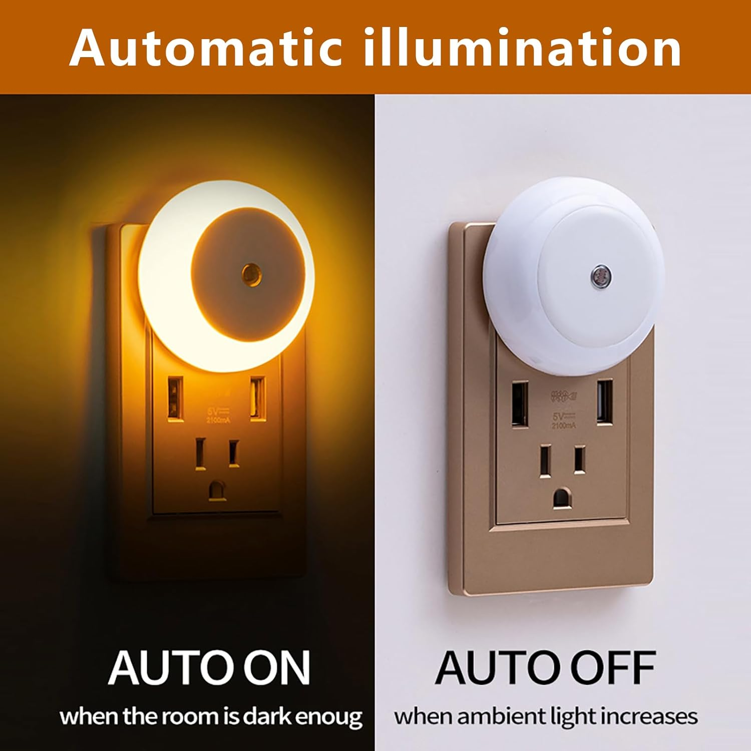 4 Pack Plug in Night Lights, Circular Smart Night Light, Bedroom, Living Room, Kitchen, Staircase Plug-In Wall Light, Amber Light Smart Home Light (Au)