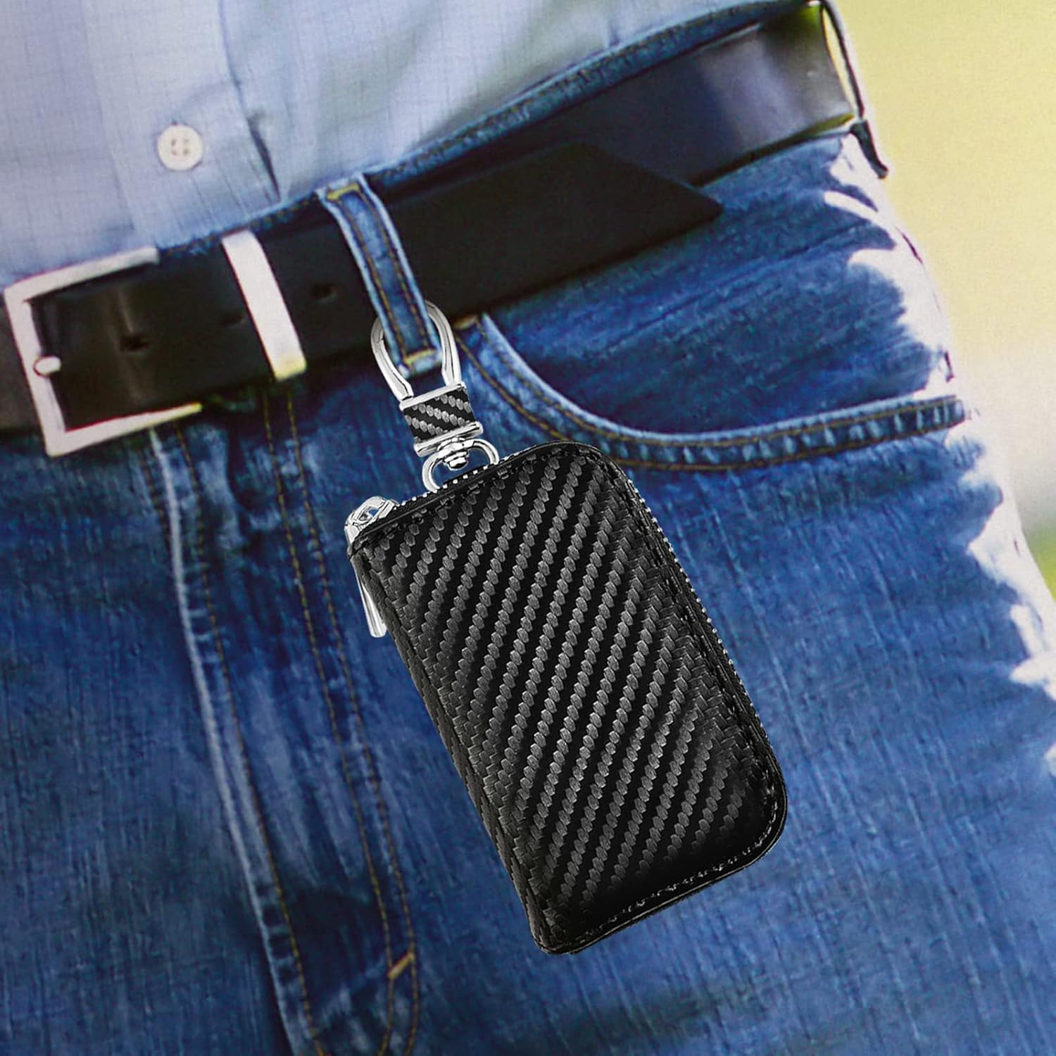 Atfart Faraday Box and Bag for Key Fob Protector - RFID Signal Blocker Pouch, Carbon Fiber Car Theft Prevention (1 Large Box + 1 Key Case) image number 4