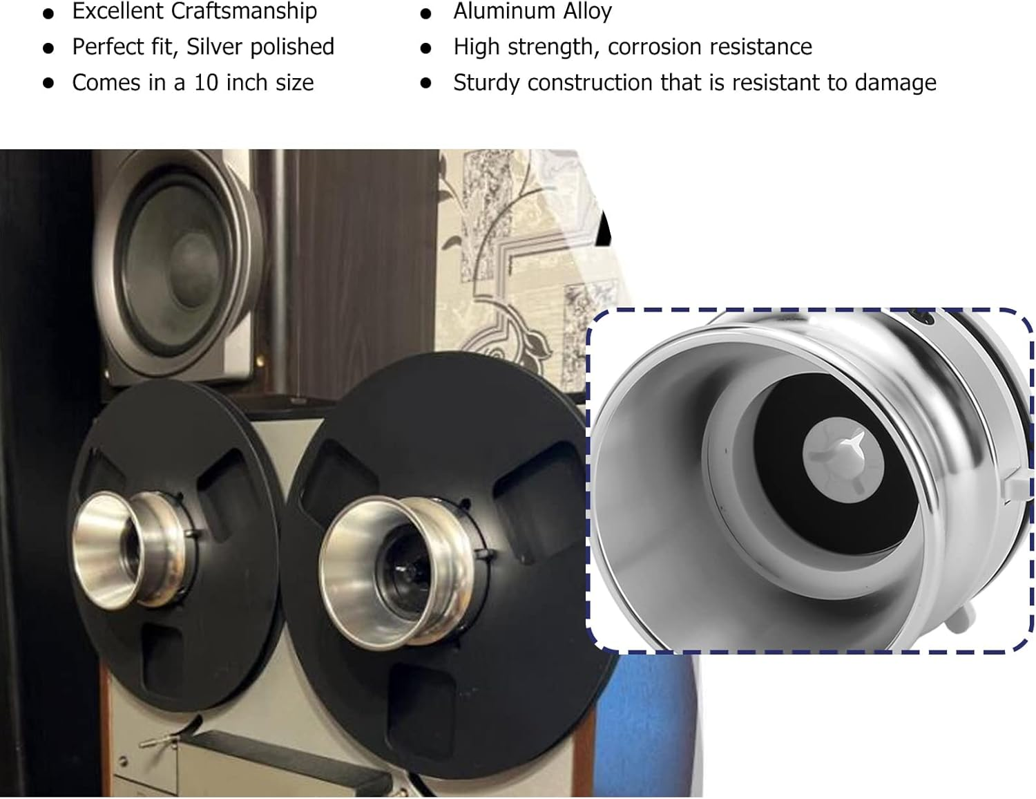 2 Nab Hub Adapters,10 Inch Opener Hub Adapter for Reel to Reel Tape Recorders, Aluminium Universal Reel Tape Recorder Accessories for Studer Revox, Akai, Teac, Silver White