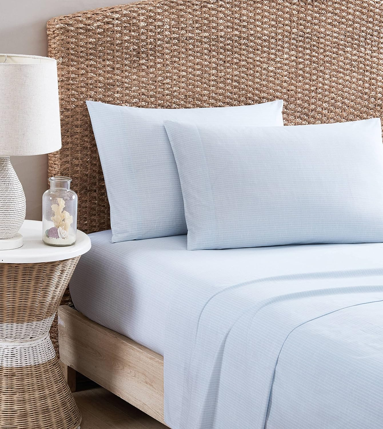 Tommy Bahama - Queen Sheets, Cotton Percale Bedding Set, Crisp & Cool, Stylish Bedding Set (Ala Moana Stripe Blue, Queen)