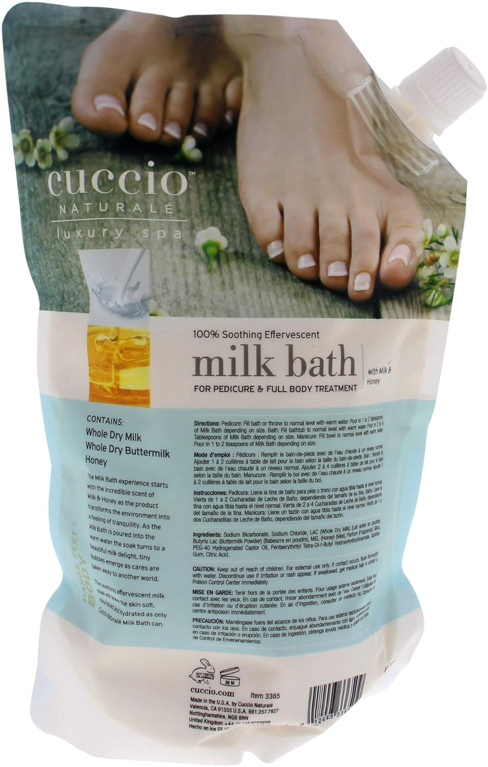 Cuccio Naturale Milk Bath Main-Pedi - Soothing, Effervescent Soak - Leaves Skin Smooth, Nourished and Hydrated - for Manicures, Pedicures and Full Body Treatments - Infused with Honey - 32 Oz