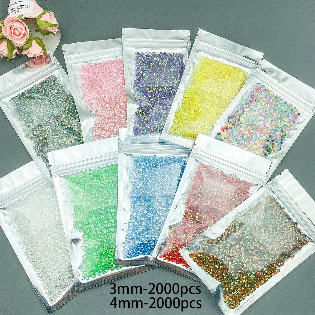 4000Pcs AB Color Resin Rhinestone Transparent Flatback Jelly Resin Rhinestones Bling Glitter Diamond Stone for Nails Decoration Crafts Eye Makeup Clothes Shoes Vases (3/4MM, Green)