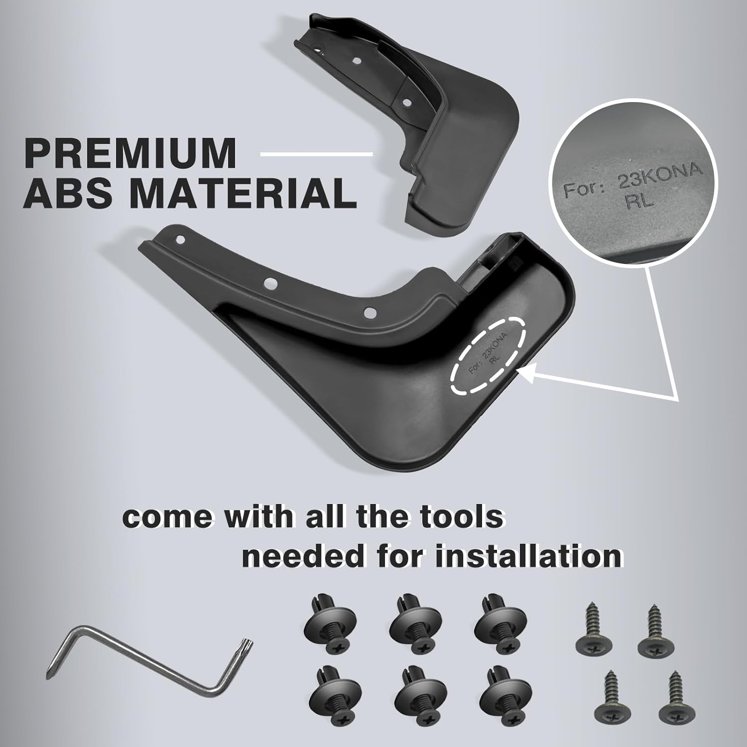 Muslogy for 2024 Kona Mud Flaps Splash Guards Front & Rear 4Pcs Fender Flaps No Drilling Required Compatible with Hyundai Kona 2024 Accessories image number 6