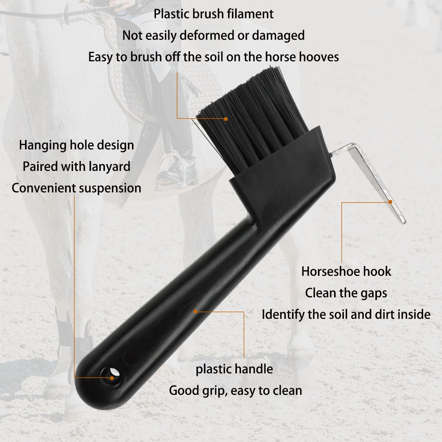 Songholee Horse Hoof Pick with Brush, Hoof Groove Cleaner, Ergonomic Handle Hoof Pick with Brush Horse Grooming Supplies for Daily Cleaning Maintenance Goat Brush for Tires image number 6