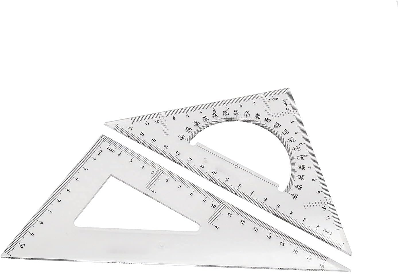 Pack of 2 Transparent Triangle Plastic Ruler Scale Set Square:30/60 Degree & 45/90 Degree Angle Acrylic Architectural Drawing Drafting Tool School Classroom Kids Triangular Rulers