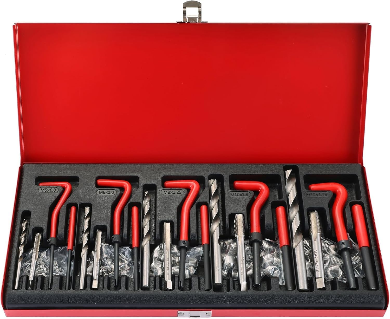 131-Piece Metric Helicoil Thread Repair Kit | 131Pc Thread Repair Kit HSS Drill Helicoil Repair Kit Metric M5 M6 M8 M10 M12 HSS Drill Thread Insert Repair Tool image number 1