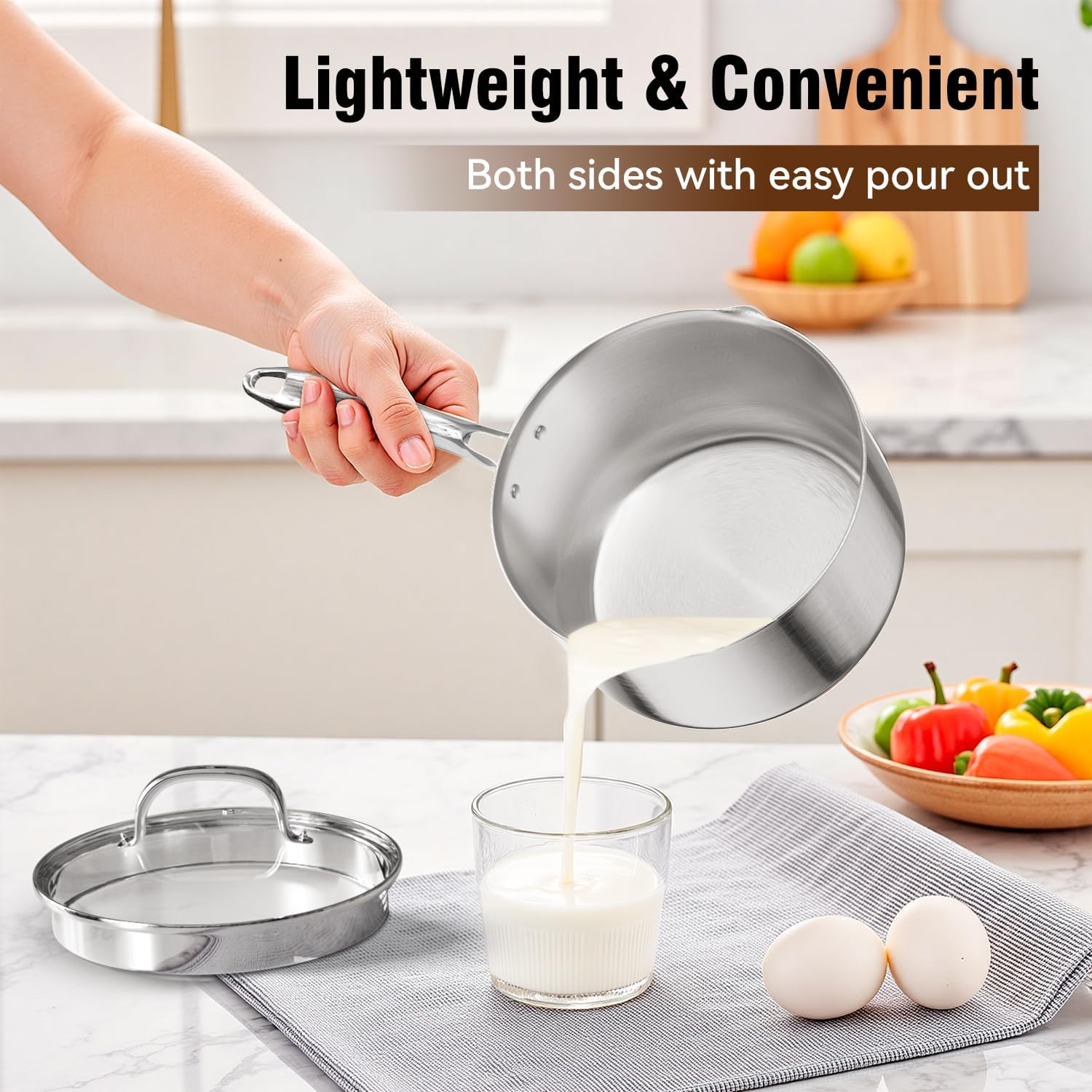 Micomlan Saucepan Stainless Steel - 20Cm / 3.5L Cooking Pot Saucepans Milk Pan, Induction Cookware with Glass Lid, Dishwasher Safe Kitchen Stock Pot with Stay-Cool Handle for Baby Food, Soup, Sauce image number 1