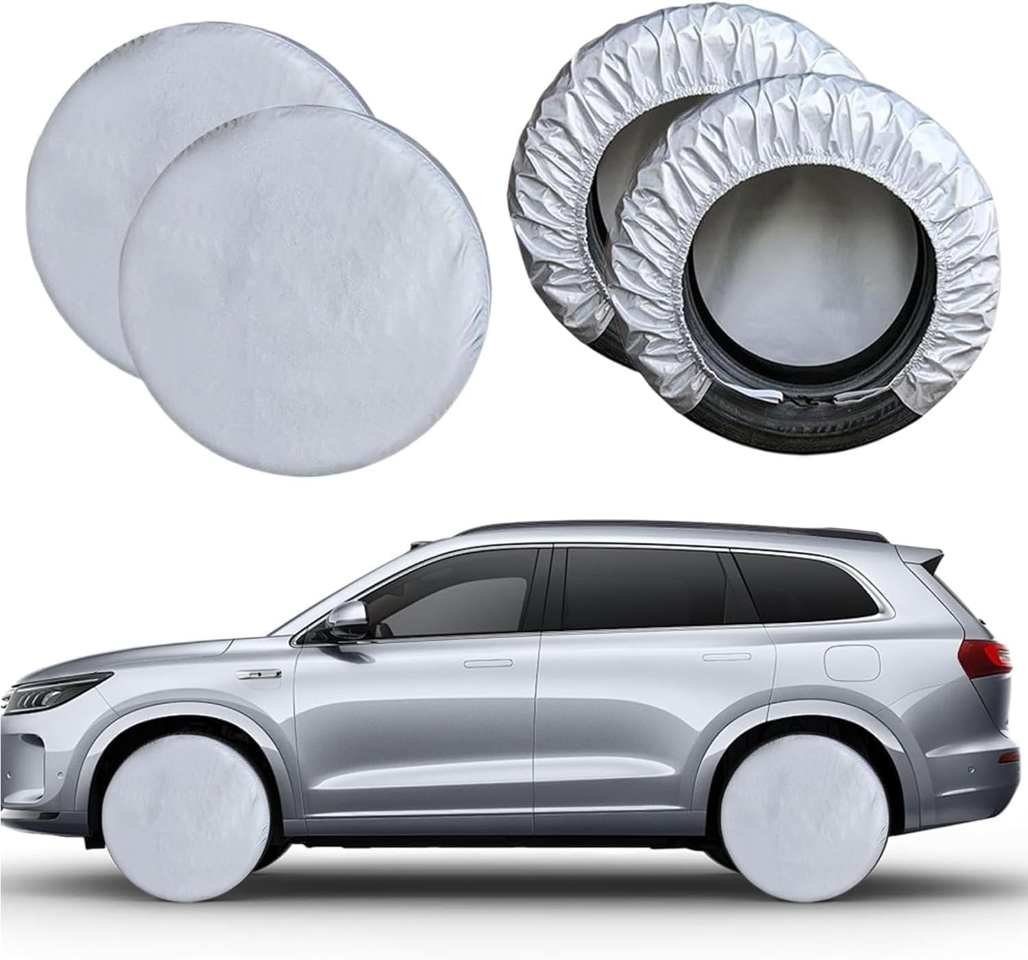 Yharnamite 4 Pcs Durable 420D Oxford Cloth Wheel Covers, Tire Covers for Winter, Spare Tire, and Snow Protection - Perfect for Long-Term Storage or Everyday Use (60-66CM) image number 2