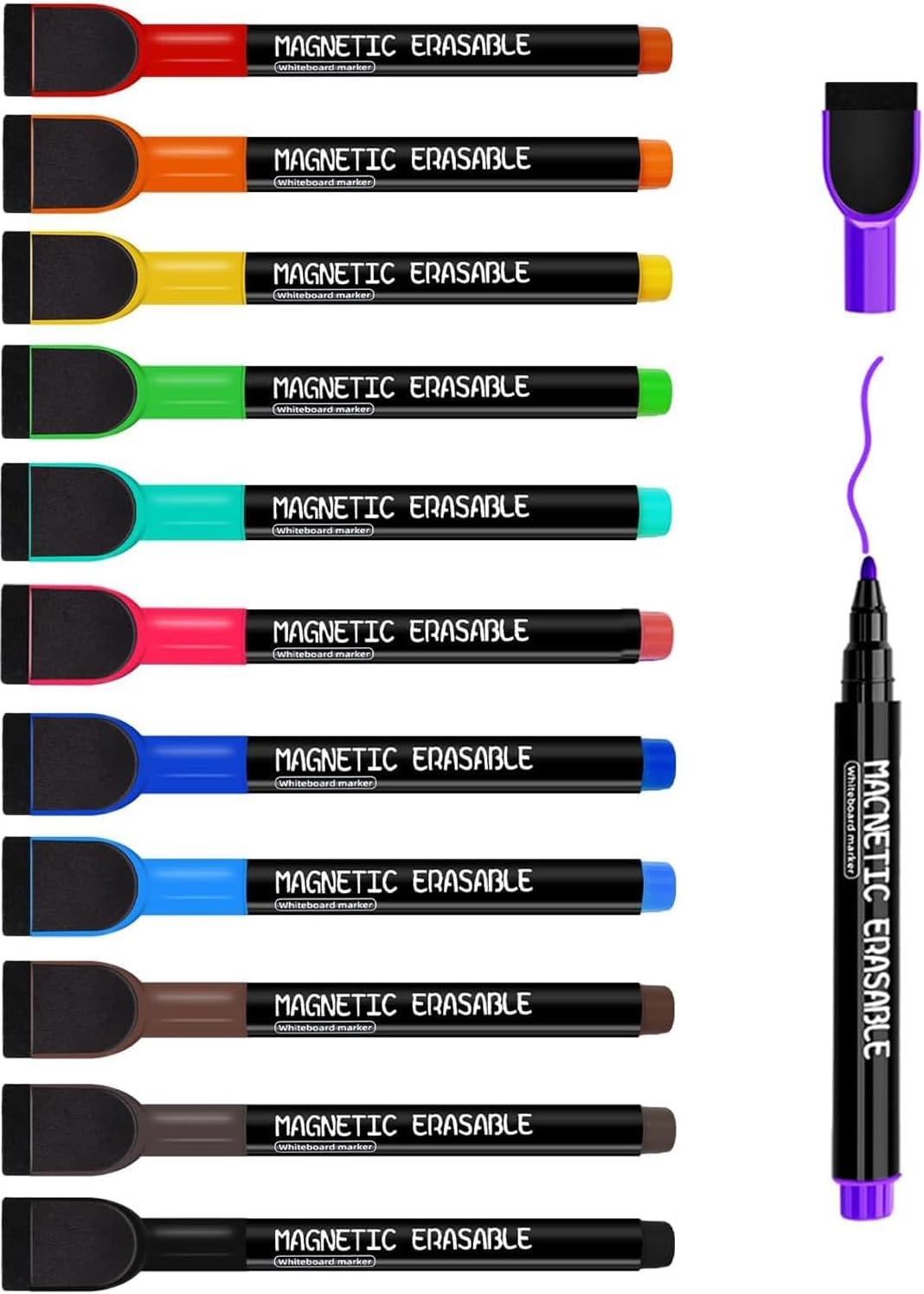 Magnetic Dry Erase Markers Fine Tip - 12 Colors Whiteboard Markers with Eraser Cap, Low Odor Thin Dry Erase Markers for Kids Teachers, Work on White Board & Calendar, Refrigerator, Kids Gift image number 5