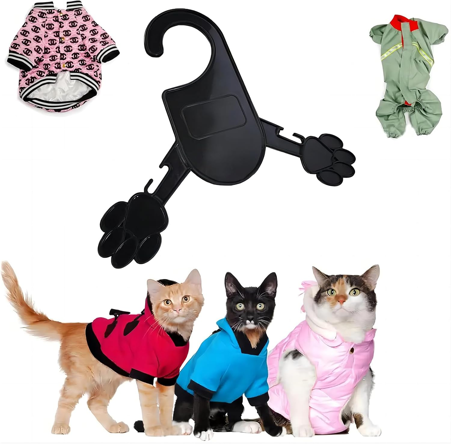 20X Black Pet Clothes Hangers, 5X7 Inch & 6X7 Inch Cute Dog Paw Print Shape Pet Plastic Clothes Rack for Dog Cat Pet Small Coat Pet Shop image number 1
