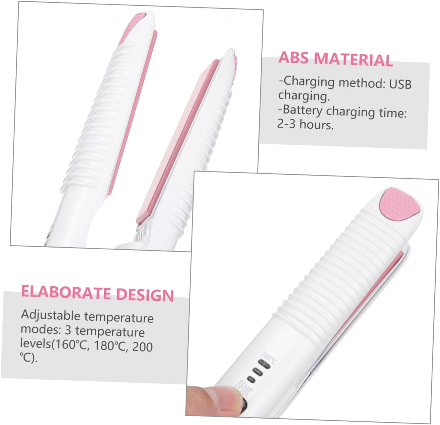 CANIGHT Portable USB Rechargeable Hair Straightener and Curler Temperature Mini Cordless Hair Styling Tool for Travel image number 2