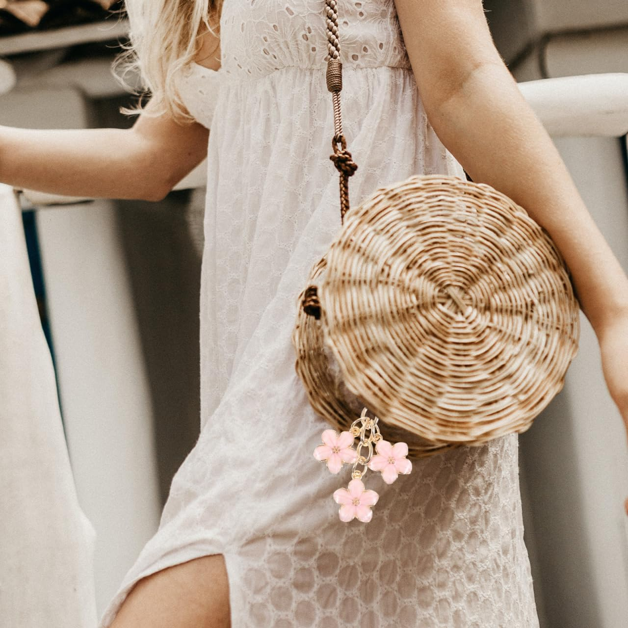 Didiseaon 3Pcs Floral Keychain Cute Flower Keychains for Women Stylish Cherry Blossom Keyring Pendants for Bags Phones and Everyday Accessories image number 6