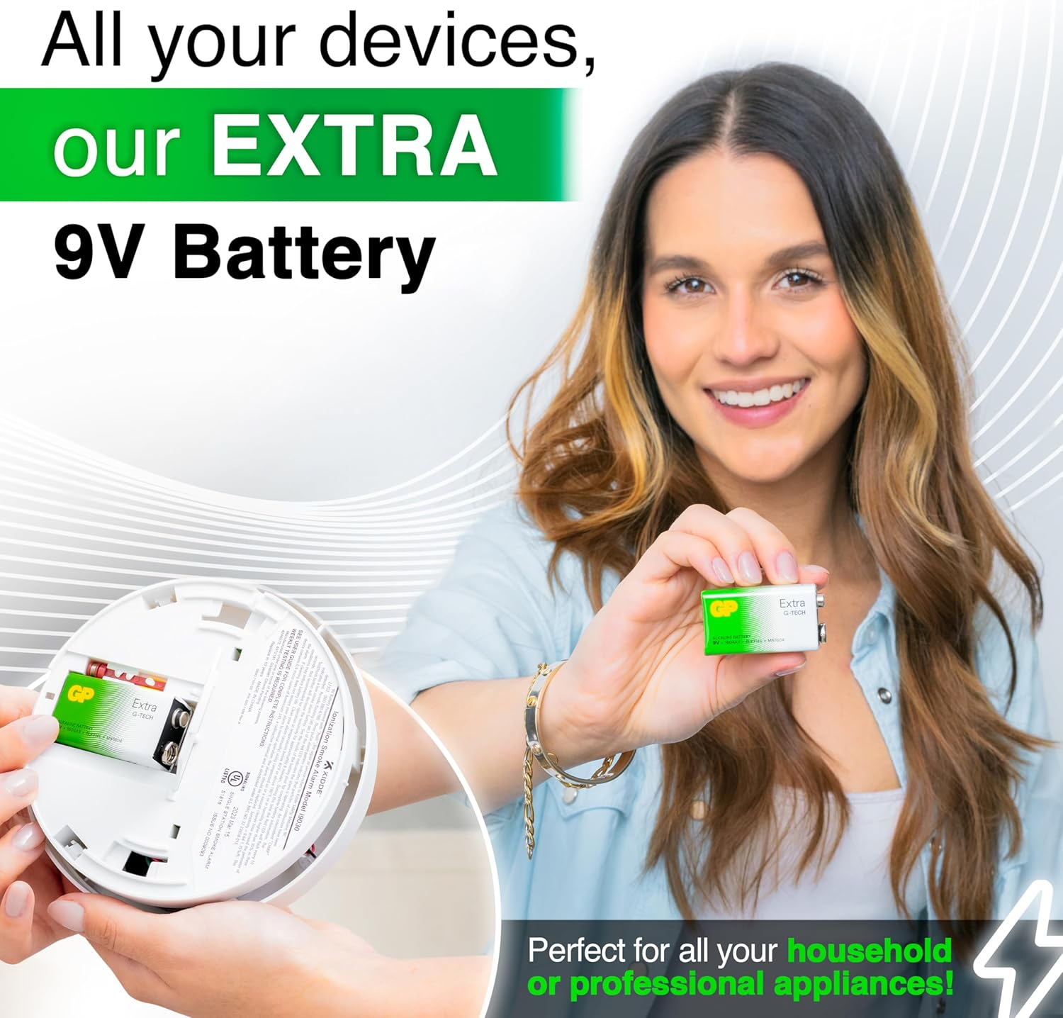 GP Batteries 9 Volt, PP3 - MN1604 &ndash; 6LR61 &ndash; 6LF22, 9V Extra Alkaline Batteries, Ideal for Toys/Remote Controls/Radio&rsquo;S/Smoke Detectors | Pack of 8