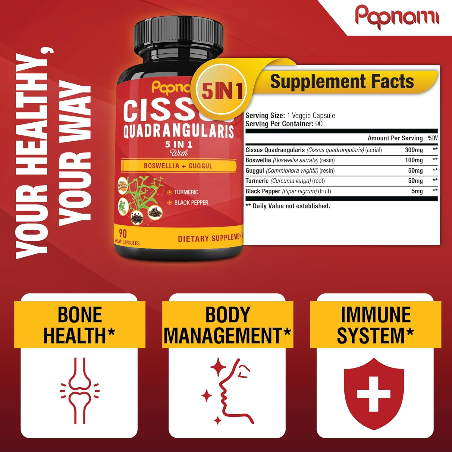 Organic Super Cissus Quadrangularis Capsules with Boswellia, Guggul, Turmeric, Black Pepper Extract| 3 Months Supply image number 2