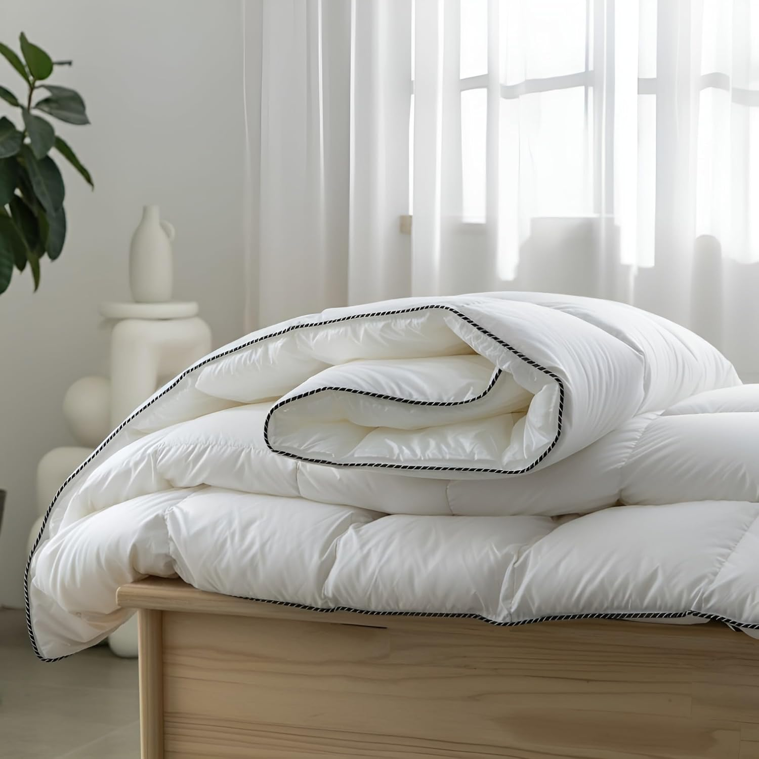 Royal Comfort Quilt Duvet Blanket Bamboo Blend 350GSM All Seasons Breathable (White, Queen) image number 4