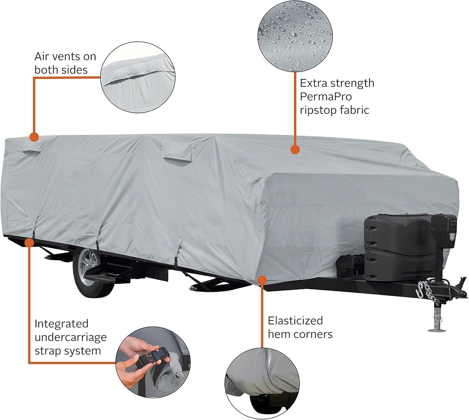 Classic Accessories over Drive Permapro Folding Camping Trailer Cover, Fits 16'-18'L, RV Cover, Camper Cover, Travel Trailer Cover, Grey image number 1