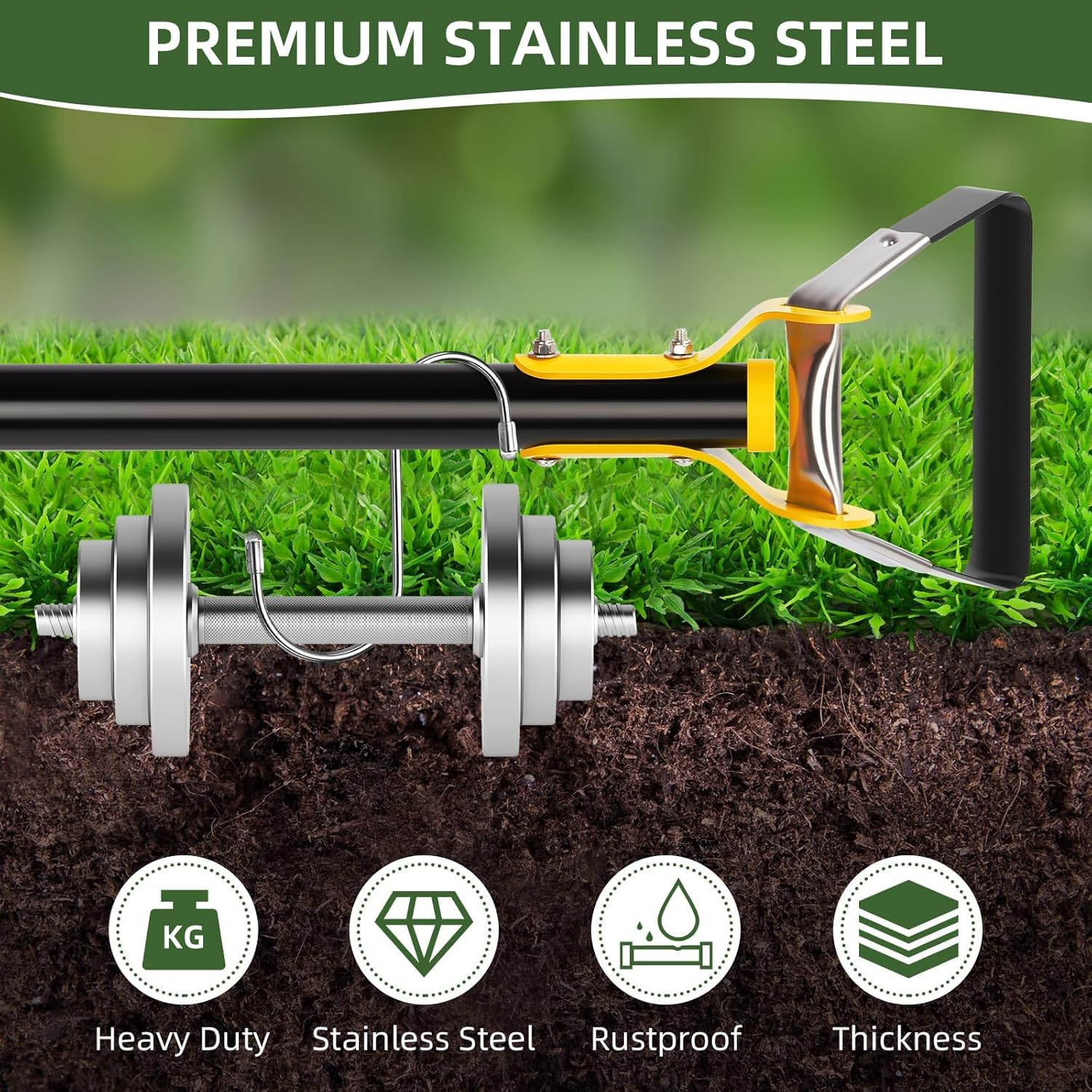 Hoe Garden Tool, XICEN Long Handle Heavy Duty Adjustable Hula Hoe, Gardening Stainless Steel Loop Stirrup Action Hoe, 75-150 Cm(Black) image number 3