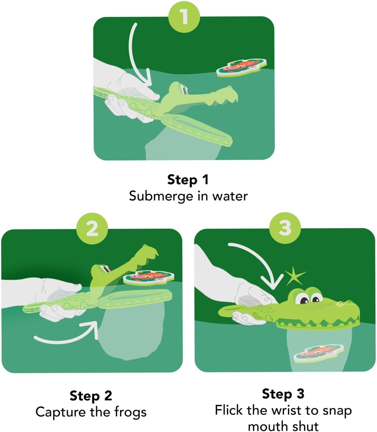 Tiger Tribe: Croc Chasey - Catch a Frog - Fun Bath Toy, Snap-Scoop-Catch Frogs, Frogs Float or Stick to Tiles, ECO Bioplastic, Toddler & Kids Ages 1-3 image number 2