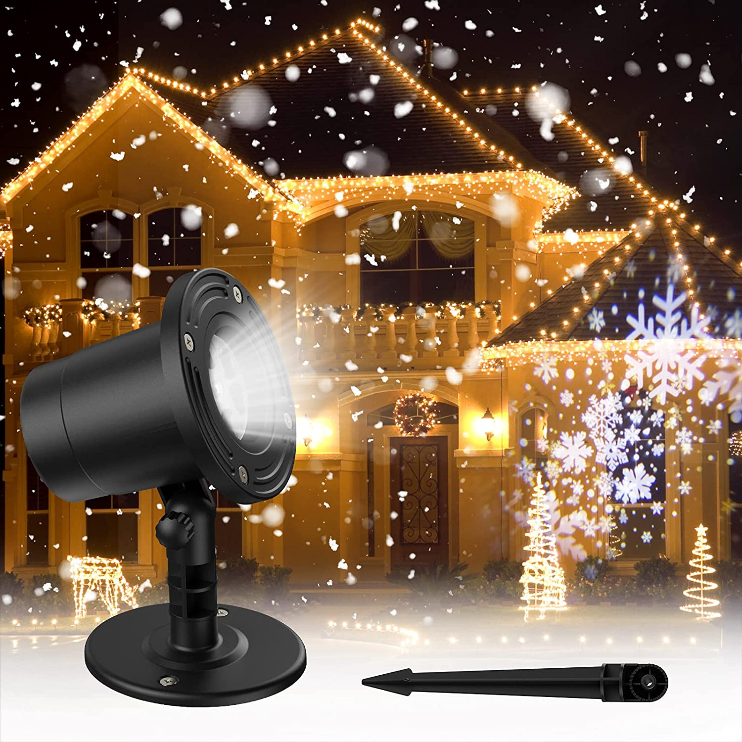 Gaiatop Christmas Projector Lights Outdoor, Highlight Led Snowflake Lights Projector, Waterproof Landscape Christmas Decorations Lighting for Xmas Home Party Wedding Garden Patio