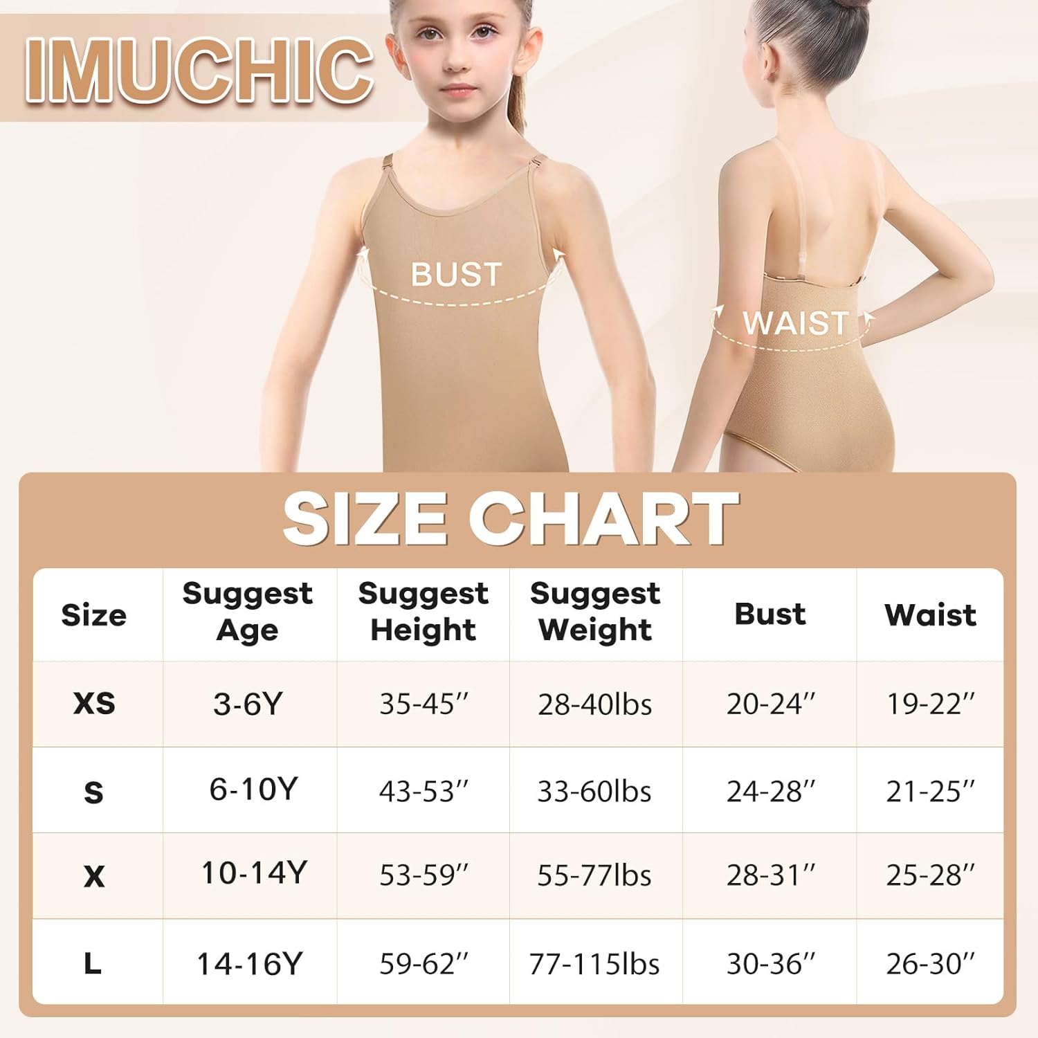 Girls Nude Leotard Seamless Camisole Leotards Undergarment for Ballet Dance Gymnastics with Adjustable Clear Straps image number 3