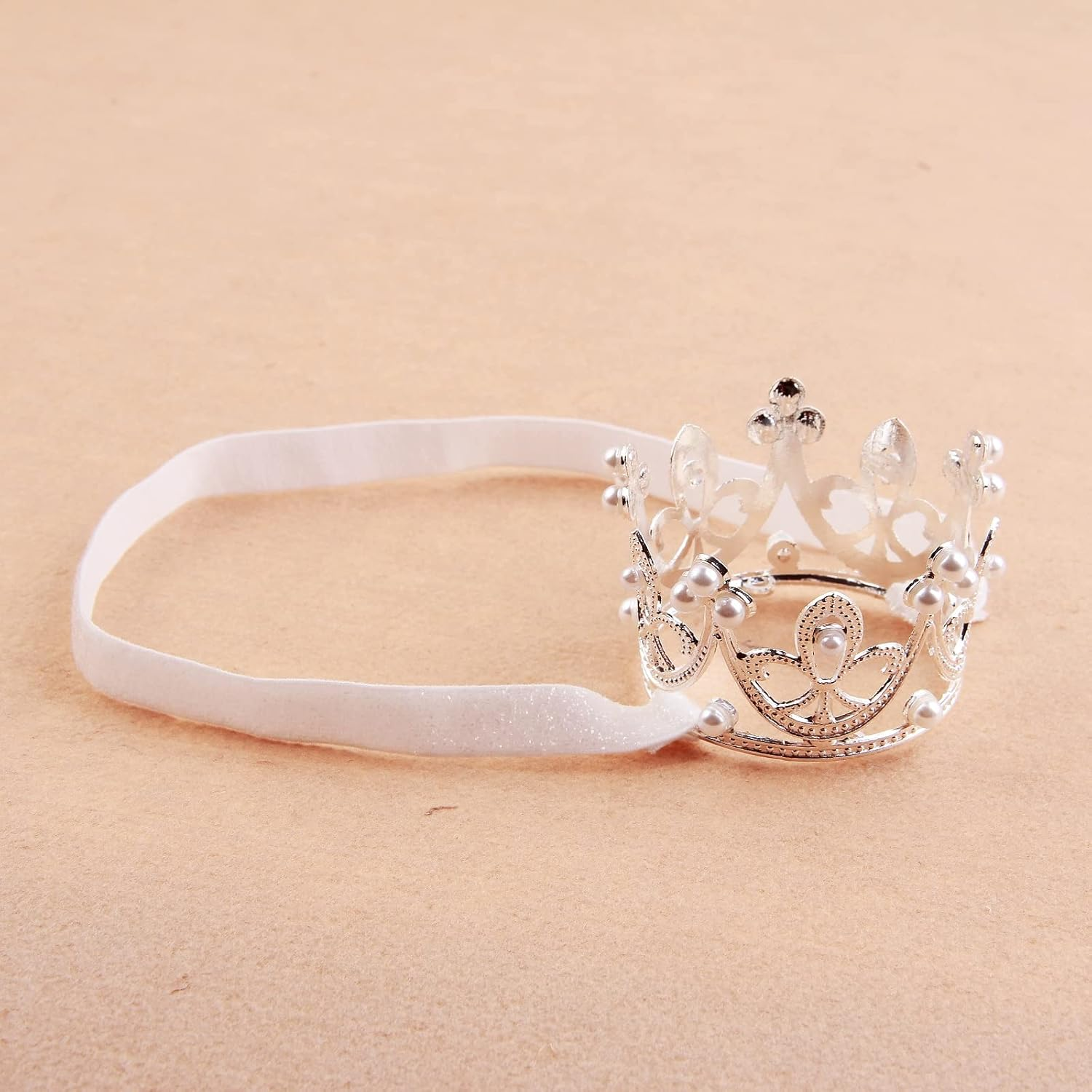 Nishine 2 Pieces Baby Girls Crown Headband Princess Tiara Headdress Set Toddler Elastic Head Band (White) - Gold image number 3