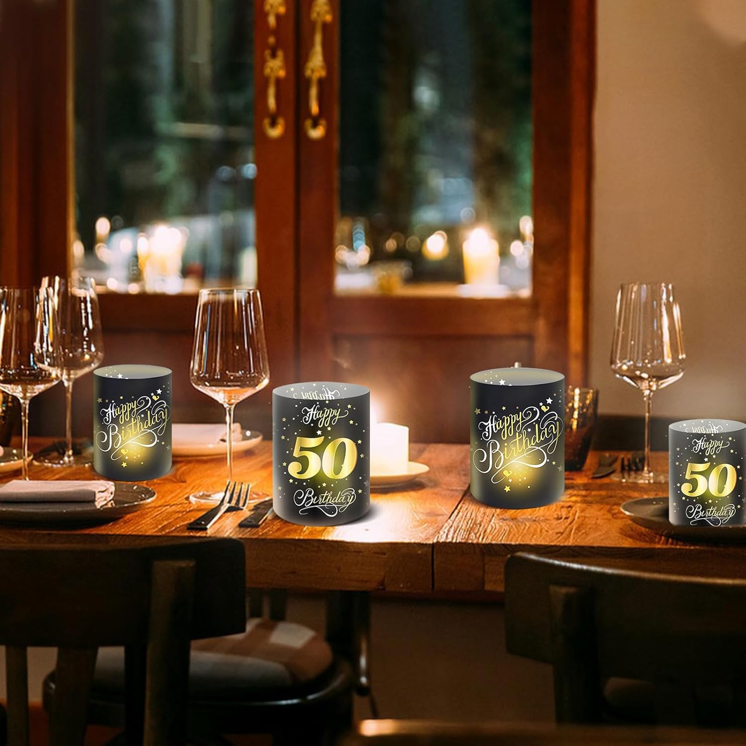 Moorle 12 Lantern Table Decoration 50Th Birthday, Happy Birthday Table Decoration for Men and Women, Lanterns for Tea Lights or Candles image number 3