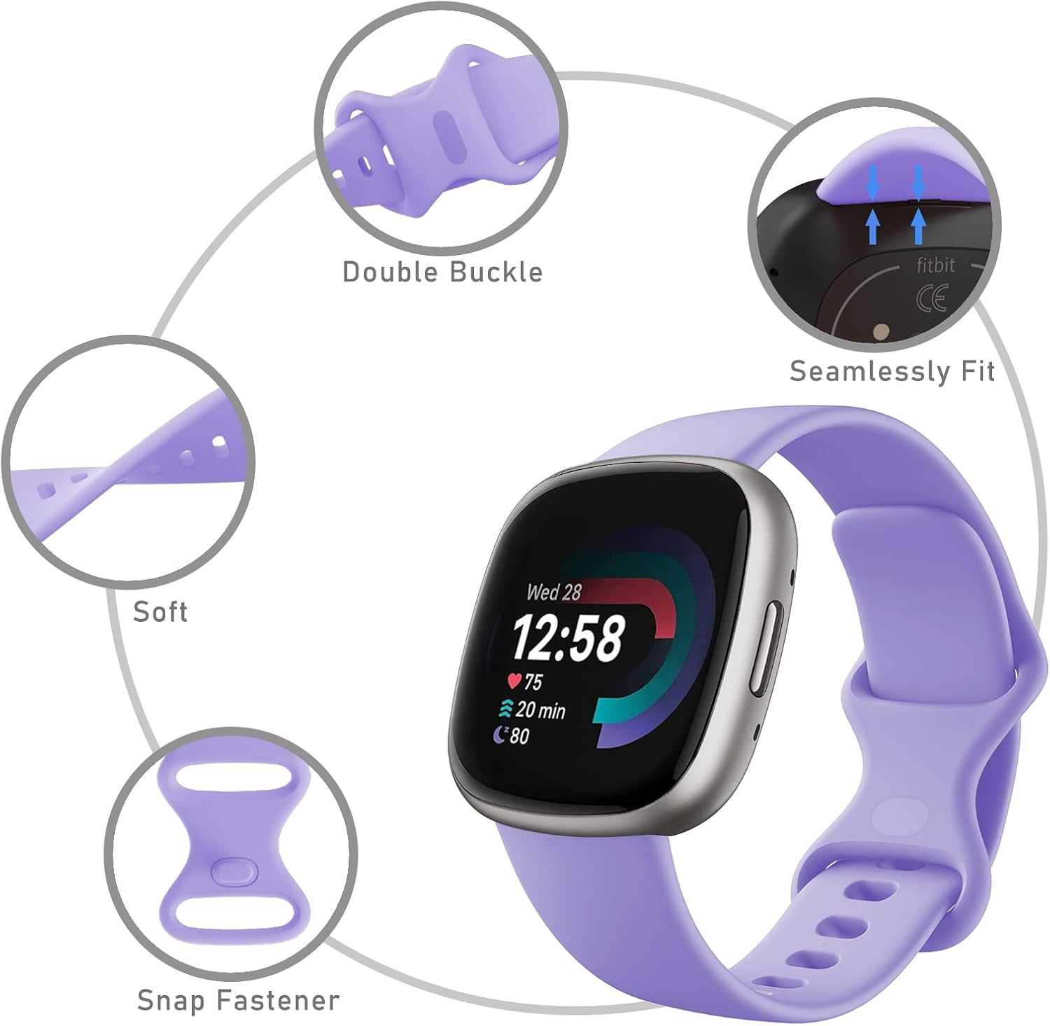 Band for Fitbit Versa 4 Versa 3 Bands, Sense 2 Band & Sense Band, Soft Silicone Sport Watch Strap Replacement Wristband for Fitbit Versa 4 / Versa 3 / Sense 2 / Sense, Women Men Small Large, 2 Pack