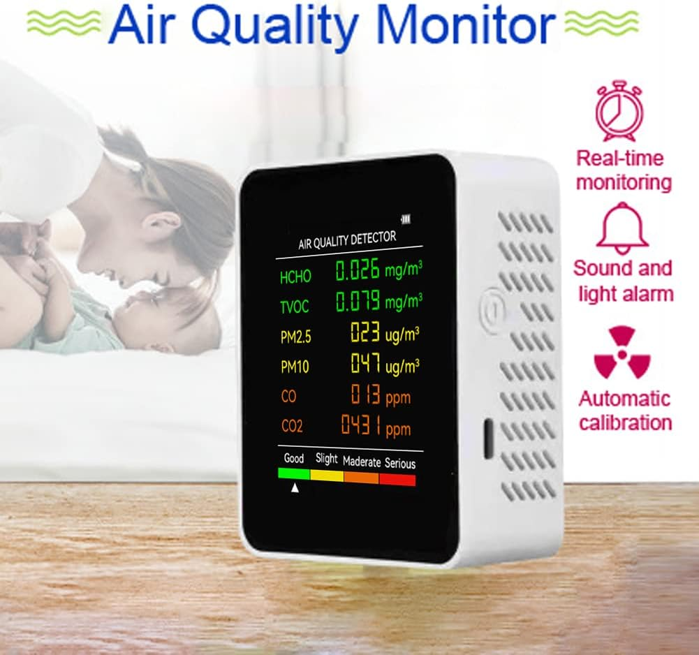 Eacam Air Quality Tester, 6 in 1 PM2.5 PM10 HCHO TVOC CO CO2 Multifunctional Air Quality Detector, CO Carbon Dioxide Formaldehyde Monitor LCD Large Screen Display Portable Home Office Hotel Desktop image number 3