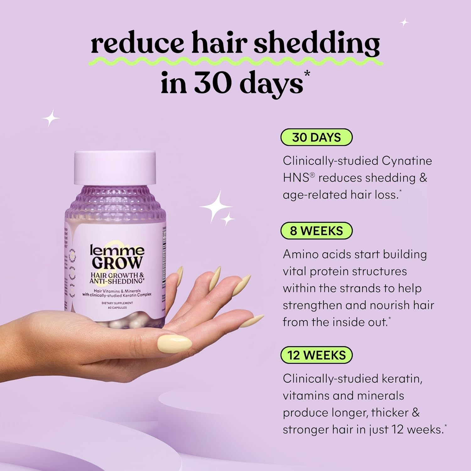 Lemme Grow Hair Growth Supplement for Women, Clinically Proven Keratin Complex for Visibly Thicker Hair and Scalp Coverage, Reduced Shedding, Nourish Thinning Hair - 1 Month Supply image number 6